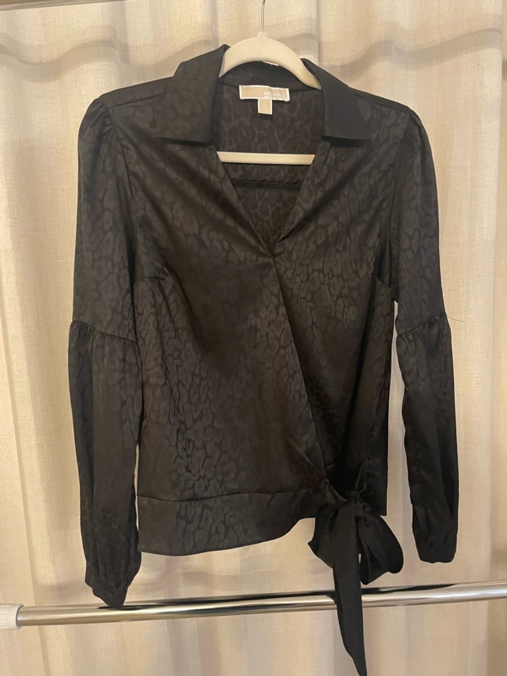 Michael Kors Black Satin Tie-Waist Wrap Blouse